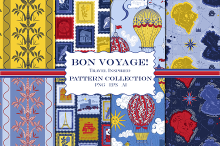 Bon Voyage Red Blue Yellow Patterns, a Pattern Graphic by RachelStudio