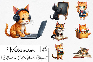 Watercolor Cat Back to School Clipar, an Illustration by CrexoraLab