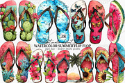 Watercolor Summer Flip Flop Clipart, an Illustration by Canvas Craft (Thumbnail 1 of 7)