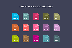 90 File Type Colored Flat Icons Set