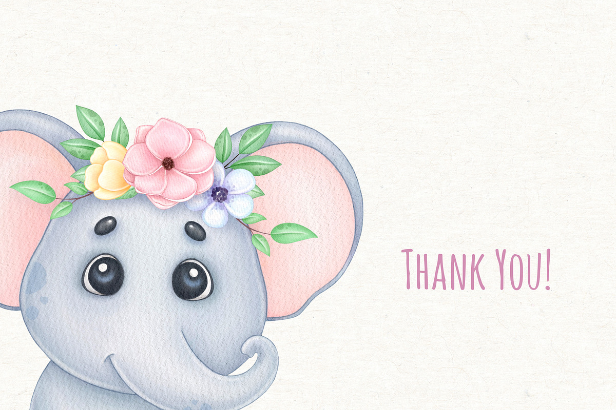 Watercolor Baby Elephant Clipart, a Decorative Illustration by ekossa_art (Photo 8 of 8)