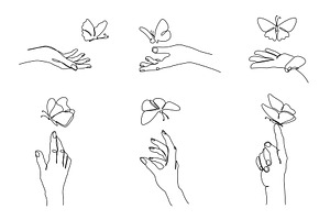 One Line Hands Release Butterflies