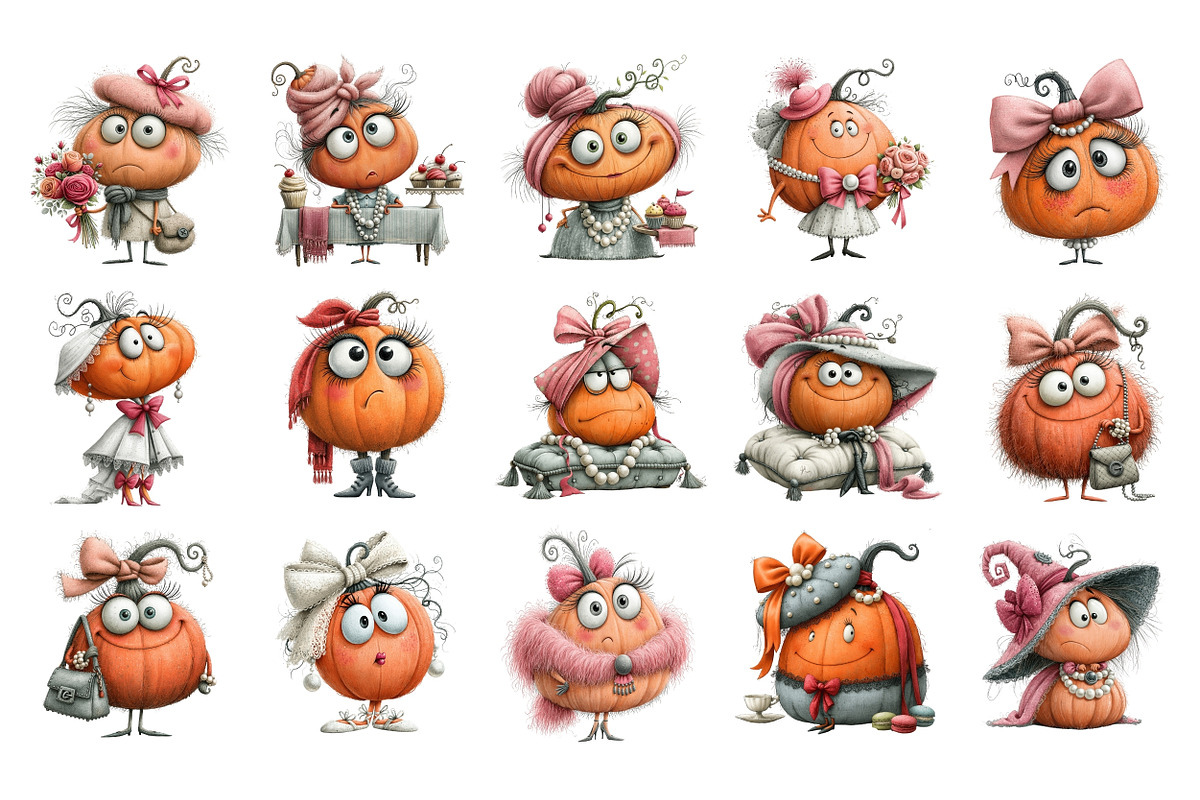 Quirky Coquette Pumpkins PNG Clipart, a Seasonal Illustration by Nicolle's Colorful Art (Photo 5 of 6)