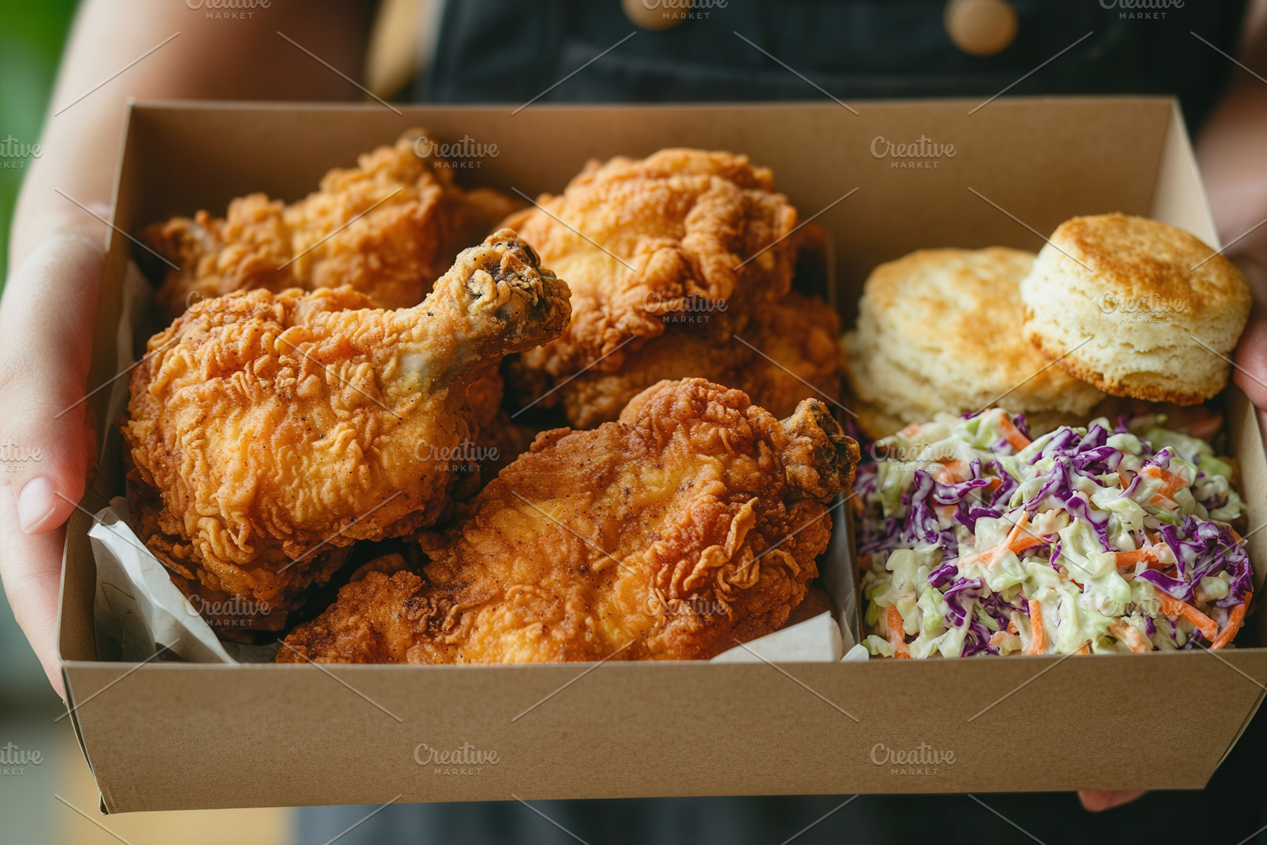 A box of crispy fried chicken, a Photo by Pavel_design