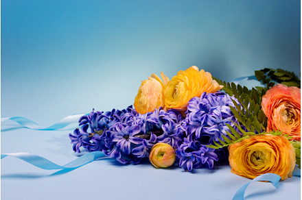 Purple Hyacinth and Buttercups, a Nature Photo by JeanBet