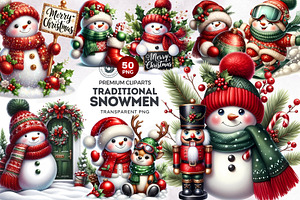 Rustic Christmas Snowman Clipart Set