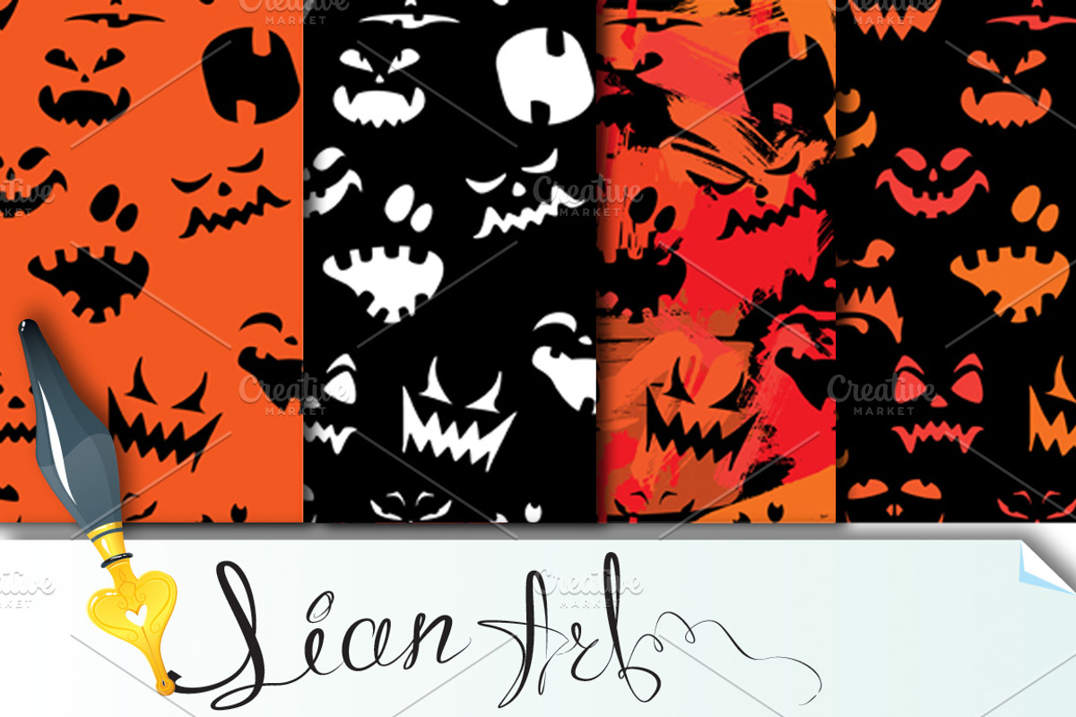 Set of 4 Halloween seamless patterns