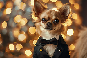 Cute dog in suit on blurred lights background, an Animal Photo by AlyaAnd