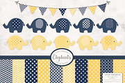 Navy and Yellow Elephant Clipart, an Illustration by Amanda Ilkov (Thumbnail 1 of 3)