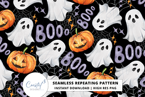 Halloween Ghosts Seamless Pattern, a Pattern Graphic by Coastal 5 Designs