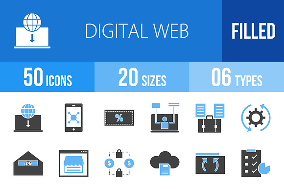 50 Digital Web Blue Black Icons