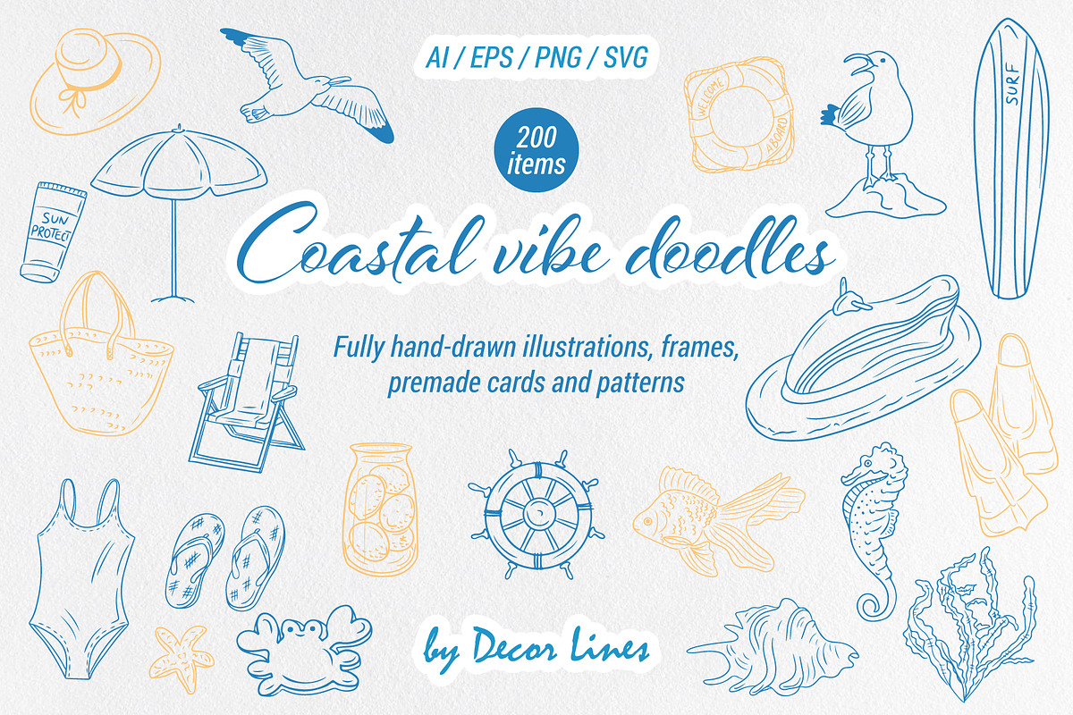 Coastal Vibe Doodles, an Object Illustration by Decor Lines (Photo 1 of 19)