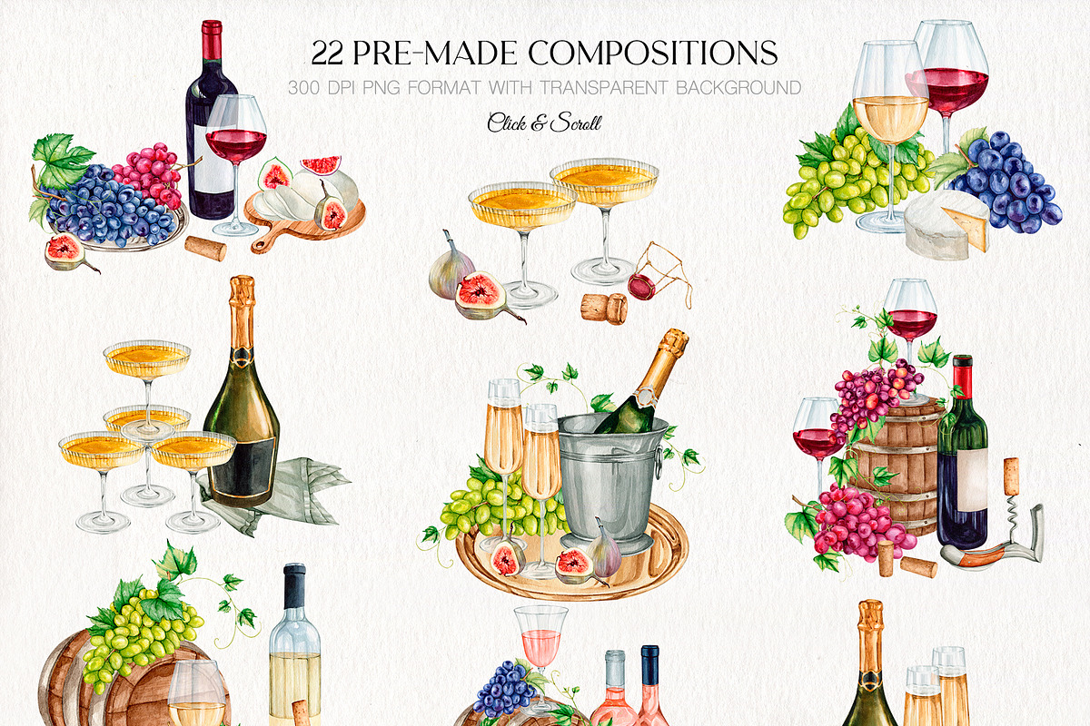 Wine Stories watercolor illustration, a Food Illustration by CrystalinaShop (Photo 4 of 11)