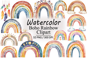Boho Rainbow PNG Clipart Bundle, an Illustration by Design Market