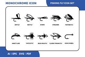 Fishing Fly Icon Set, a Solid Icon by Fontmine Studio