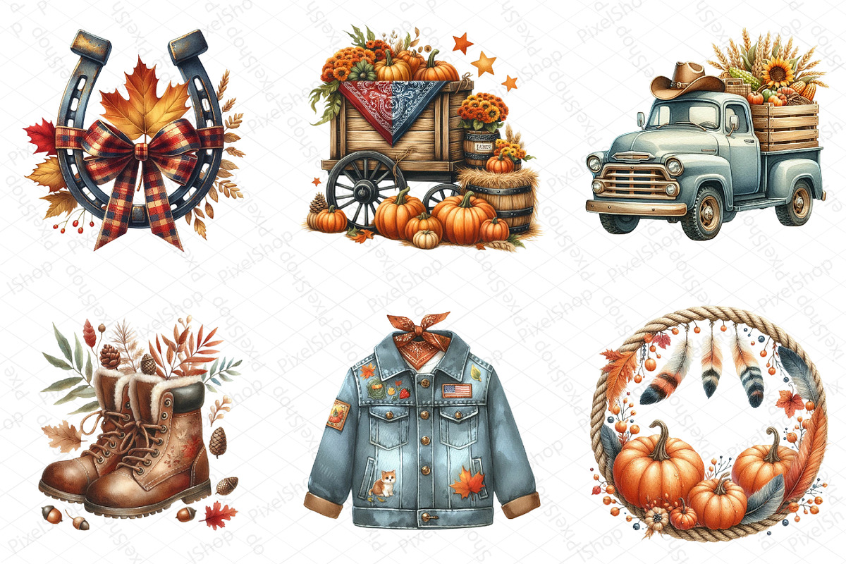Watercolor Cowboy Autumn Clipart, an Illustration by DreamPrint404 (Photo 4 of 5)