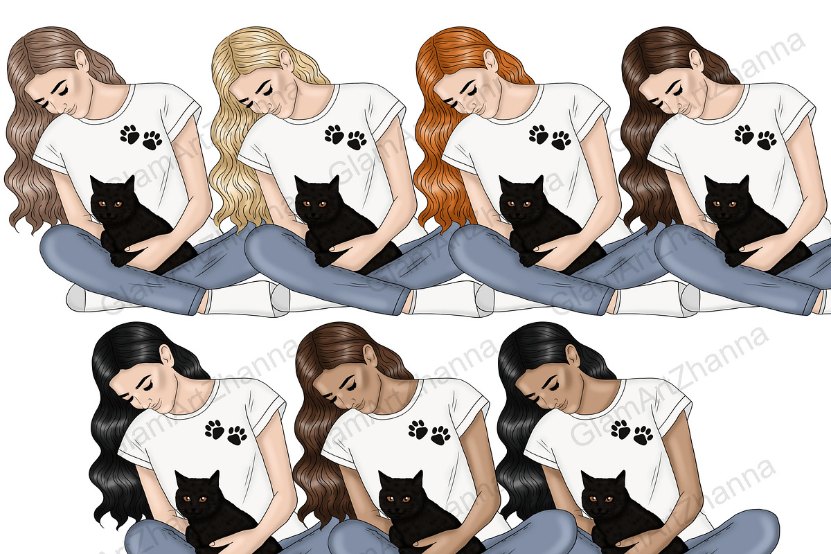 Pets Girls Clipart, a Person Illustration by GlamArtZhanna (Photo 7 of 7)