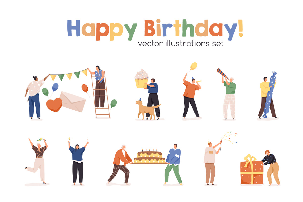 People celebrate happy birthday set, a Person Illustration by Good Studio (Photo 1 of 3)