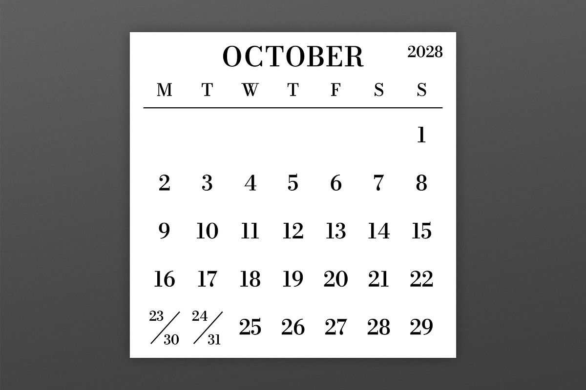2028 Large Number MON-SUN Calendar, a Stationery Template by Running With Foxes (Photo 4 of 5)