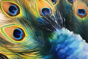 Watercolor Peacock Feathers