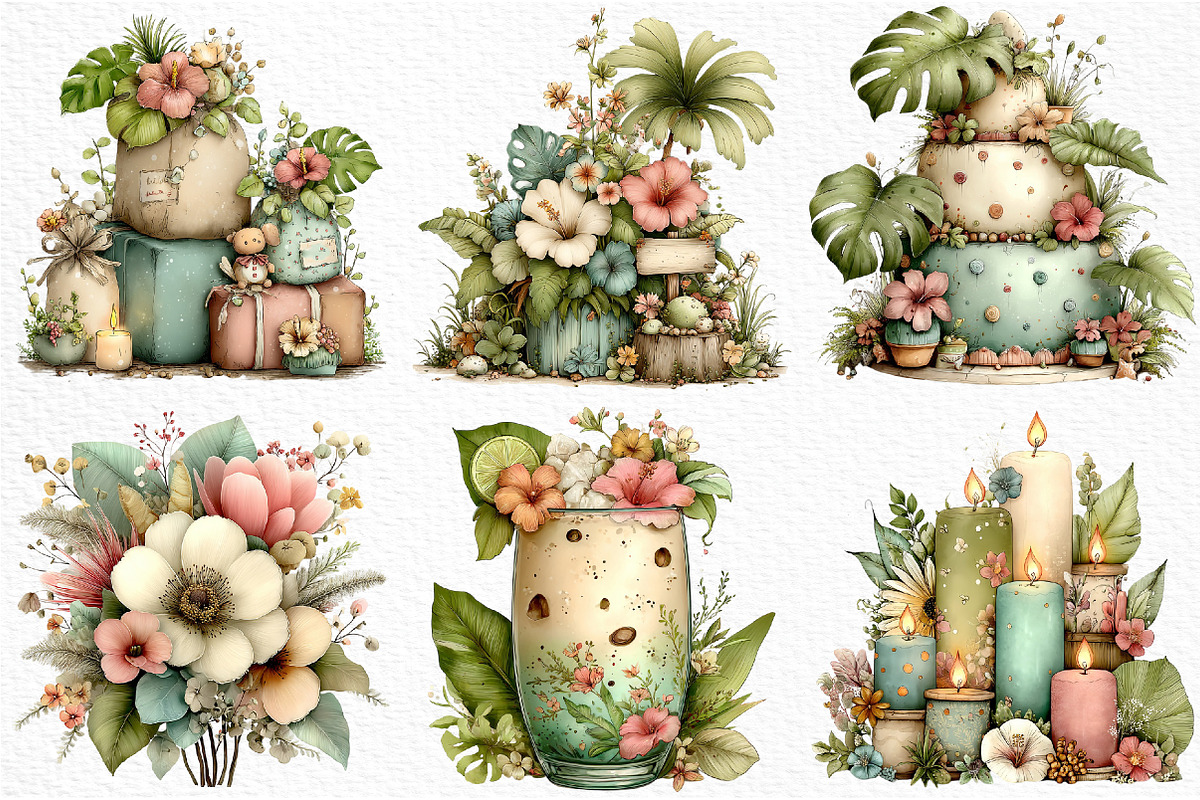 Tropical Lush Green Birthday Clipart, an Illustration by Craft Nest (Photo 4 of 12)
