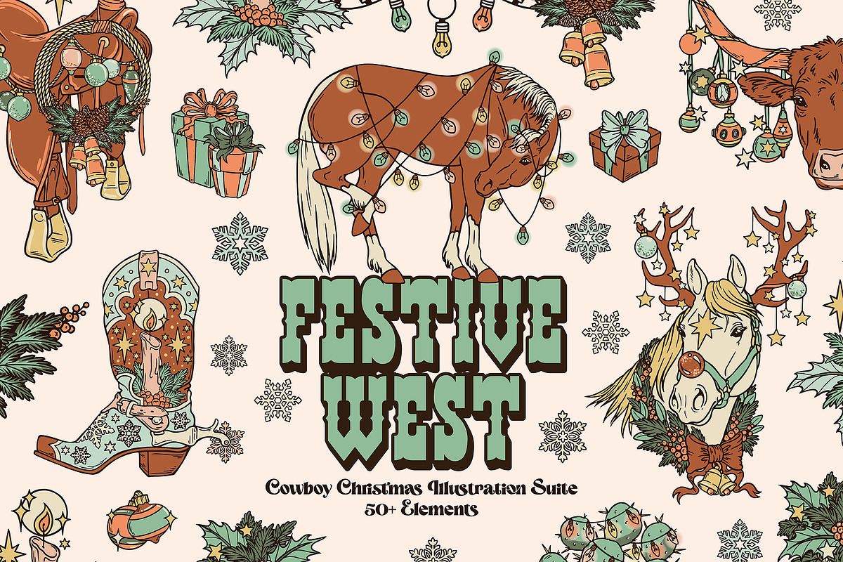 Festive West • Cowboy Christmas, an Illustration by Pony Gold Studio (Photo 1 of 7)