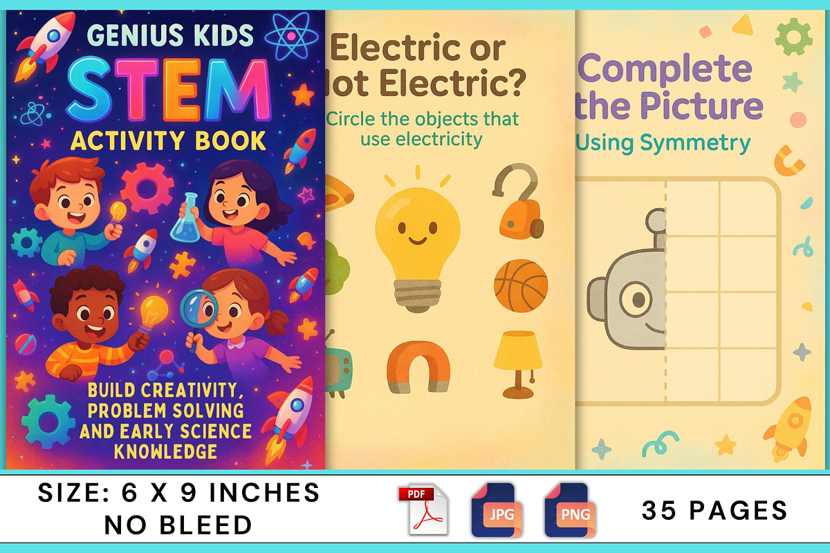 Genius Kids STEM Activity Book, a Stationery Template by Designmela01 (Photo 7 of 7)