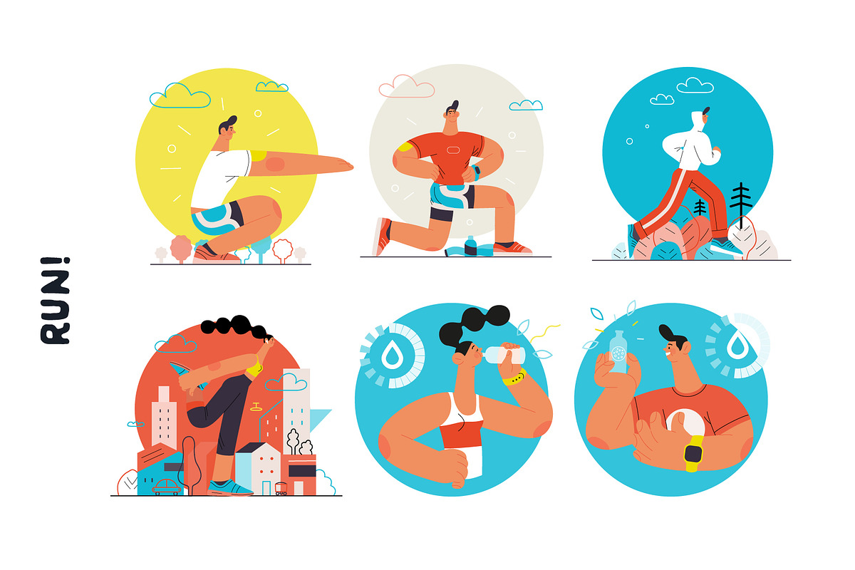 RUN! flat vector illustrations set, a Templates & Theme by Grivina's shop (Photo 8 of 24)
