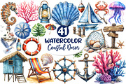Watercolor Coastal Decor Clipart, an Illustration by Dream Creation (Thumbnail 1 of 4)