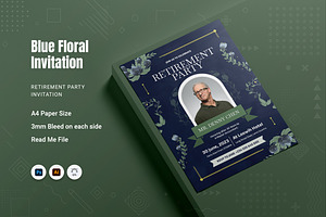 Blue Floral Retirement Invitation, an Invitation Template by Fannan Studio