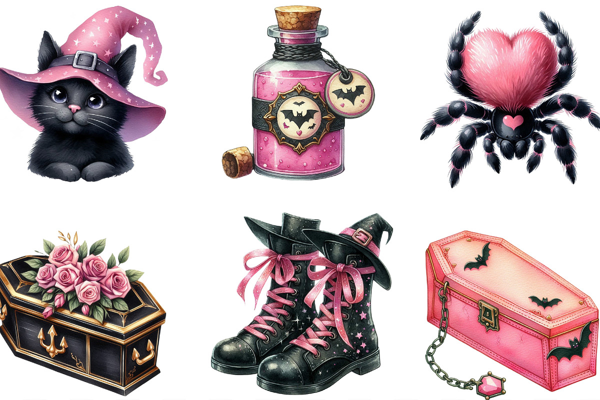 Black Pink Halloween Clipart, an Illustration by Designking (Photo 2 of 4)