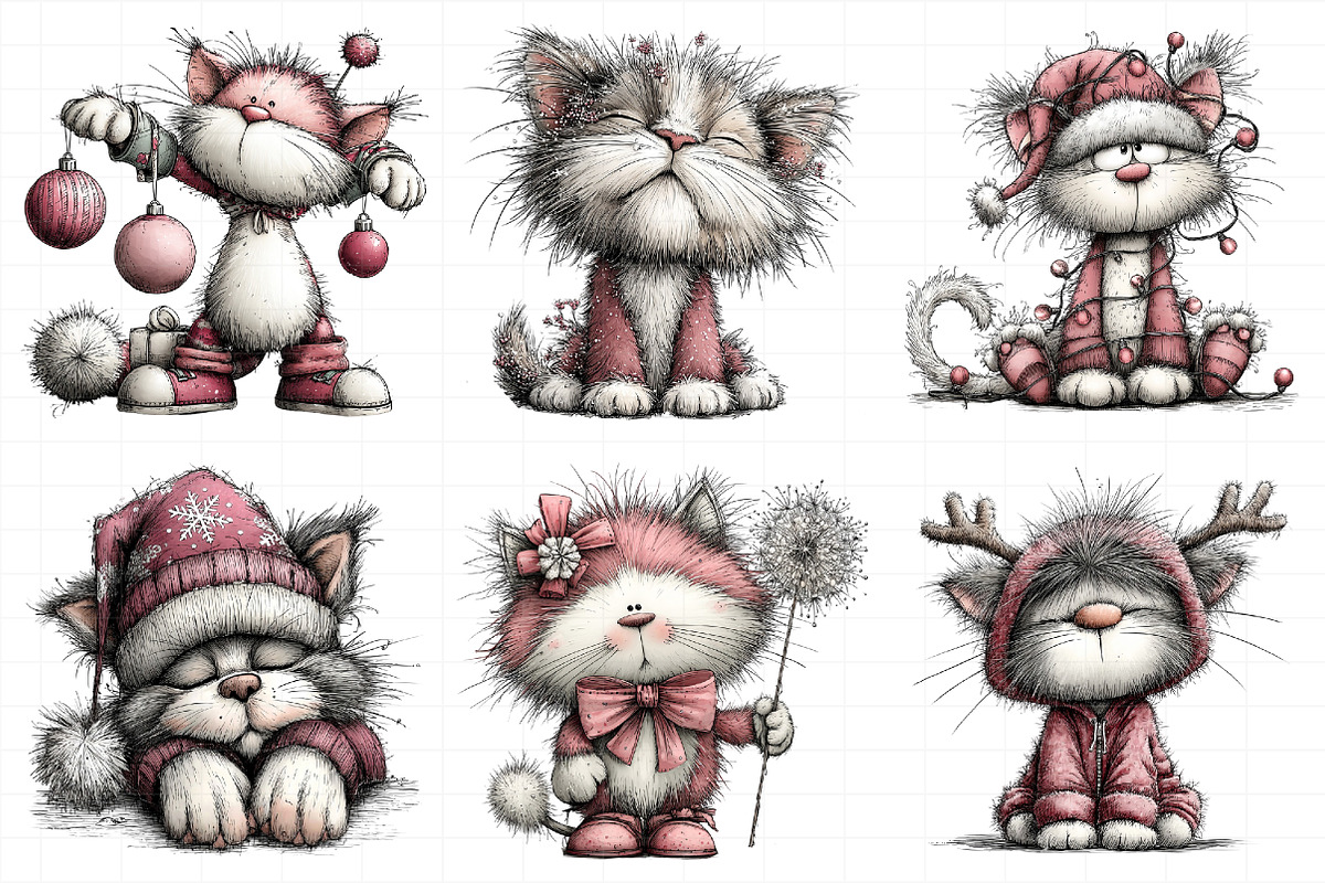 Whimsical Christmas Cat Clipart, an Illustration by Daily.Designs (Photo 3 of 5)