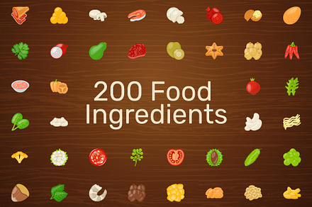 200 Food Ingredients Vector Icons, an Icon by Vectors Market