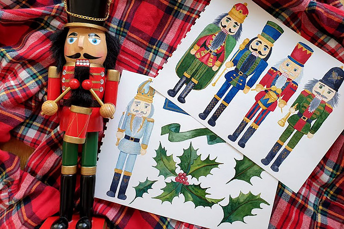 Watercolor Christmas Nutcrackers, an Illustration by s.yanyeva (Photo 3 of 7)