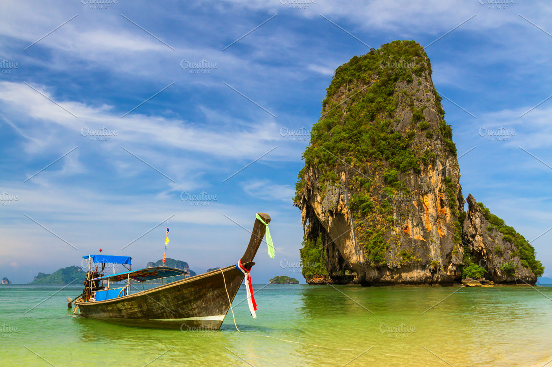 Longtail Boat on the Beach, a Transportation Photo by Vector beauty