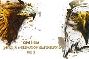 Bird Head Pencil & Watercolor vol 2, an Animal Illustration by Sahade Studio (Thumbnail 1 of 3)