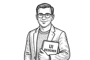 male UI designer holding tablet, a Technology Illustration by AlexArt