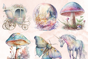 Watercolor Pastel Fairy Tale Clipart