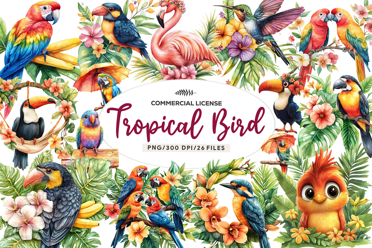 Tropical Bird Png, Jungle Bird Clipa, an Illustration by CreationArt (Photo 1 of 9)