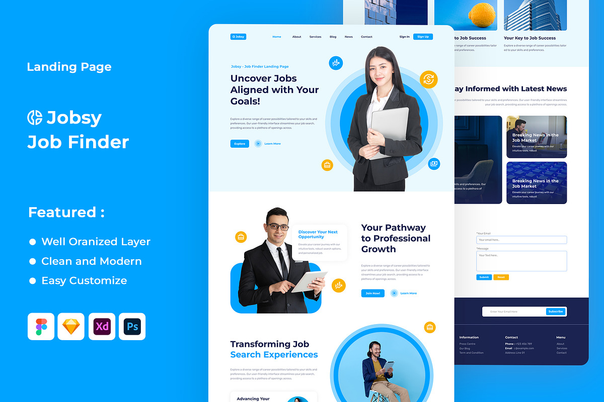 Jobsy - Job Finder Landing Page, an UI Kit Template by ENATIVE (Photo 1 of 4)