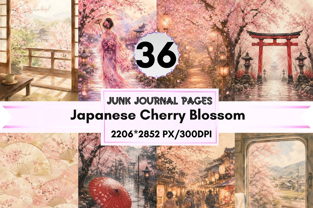 36 Japan Junk Journal Pages, a Background Graphic by LA Design (Photo 1 of 10)