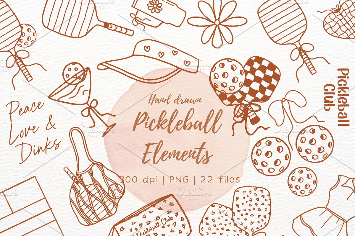 Hand Drawn Pickleball Elements, an Illustration by RimzStudio (Photo 1 of 11)