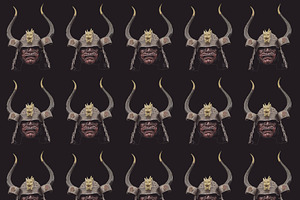 Japanese samurai mask motif seamless pattern, a Pattern Graphic by DanFLCreativo