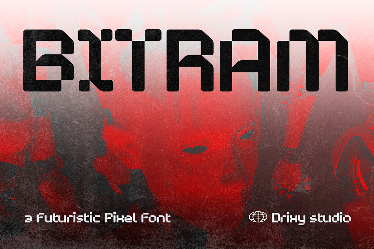 Bitram – Futuristic Pixel Font, a Sans Serif Font by Drizy (Photo 1 of 8)