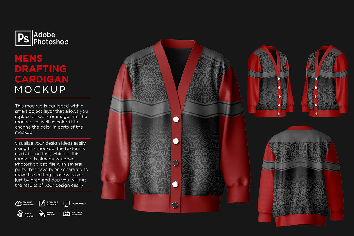 Mens Drafting Cardigan Mockup, a Hoody Mockup by Nanggroe Scripting (Photo 1 of 9)