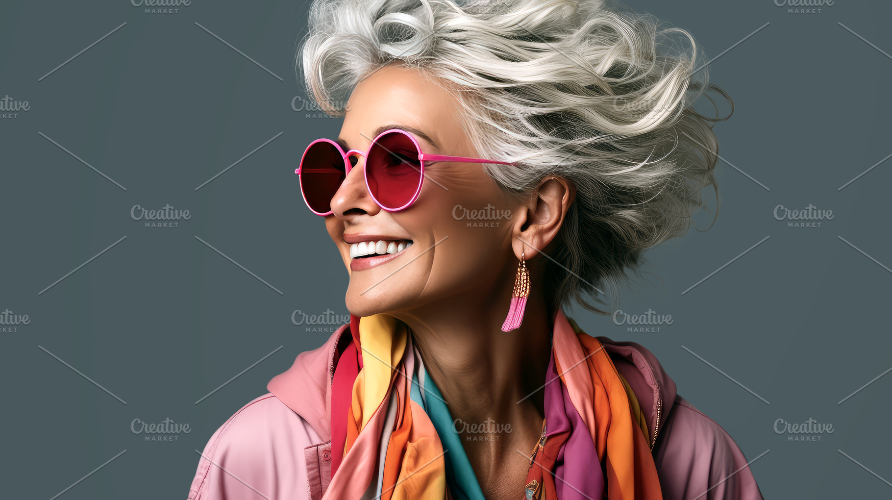 Older woman with pink glasses and gr, a Person Photo by Perpis