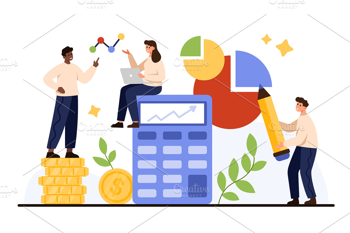 Teamwork Data Analytics Calculation, an Object Illustration by Flashvector