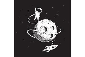 Astronaut With Spaceship And Moon