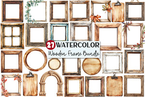 Watercolor Wooden Frame Clipart, an Illustration by Rose Art
