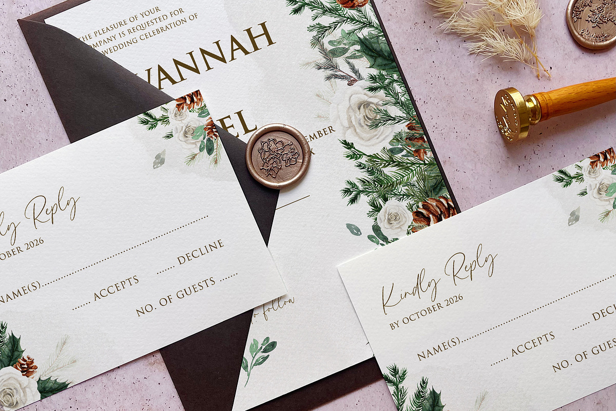 Pines and Roses Wedding Suite, an Invitation Template by BlueRobinDesignShop (Photo 3 of 5)